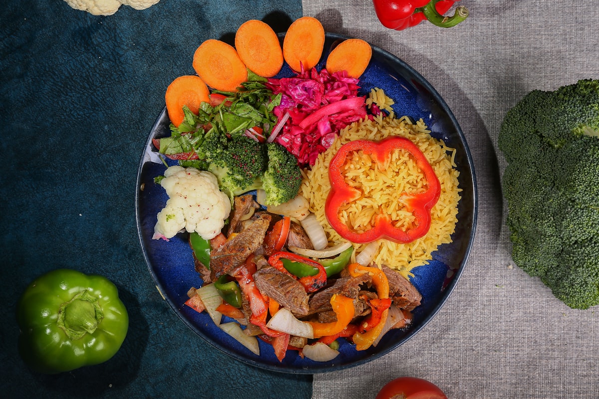 Grain salad with mixed vegetables and olive oil dressing